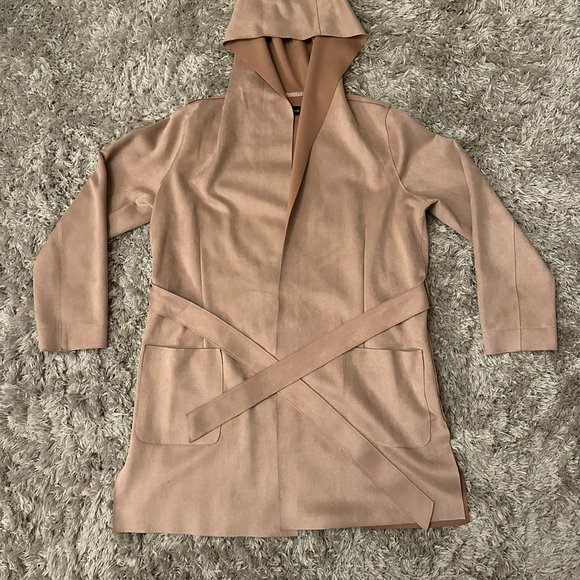 ZARA BASICS FAUX SUEDE JACKET HOODED PINK SIZE M - Picture 4 of 7